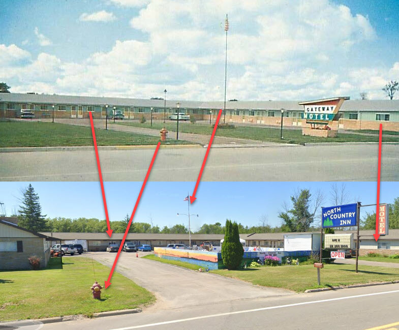 North Country Inn (Gateway Motel) - Postcard Compared To Street View (newer photo)